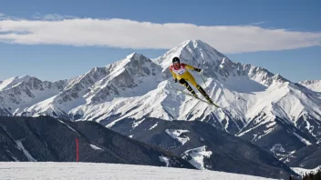 En vintersportsutøver i aksjon, med et naturskjønt fjellandskap bak.