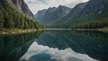 En fredelig innsjø i Norge med et fjellrikt bakteppe