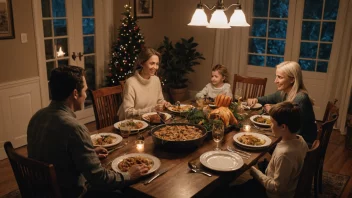 En familie som spiser middag sammen, med en varm og koselig atmosfære