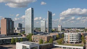 Et bybilde av Eindhoven, Nederland, som viser dens moderne arkitektur og design.