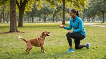 En person trener en hund i en park med en ball og en godbit