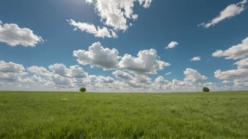 Et fredelig landskap med en solfylt himmel, grønt gress og noen hvite skyer, som gir en følelse av behag og komfort.