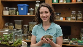 En person som holder et reptil, med et terrarium eller en innhegning i bakgrunnen.