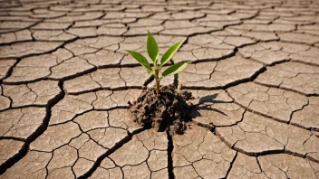 En sprekket jord med en visnet plante i midten, som symboliserer ikke-bærekraftige ressurser.