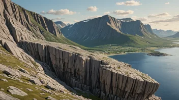 En illustrasjon av en dypbergartformasjon, som viser den lagdelte strukturen til bergartene.