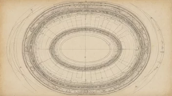 En oval form med en blå bakgrunn og ulike geometriske former.