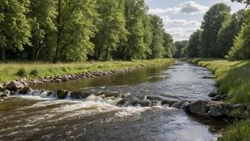 Et fredelig elvelandskap med en hovedå.