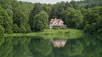 En fredelig omgivelse med et hus og natur