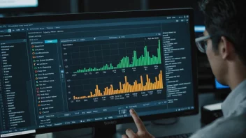 En person som analyserer data på en dataskjerm med en datakombinasjonsgraf.