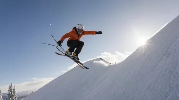 En skihoppsutøver i luften, under et hopp fra en skibakke.