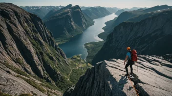 En person som bestiger et fjell i Norge