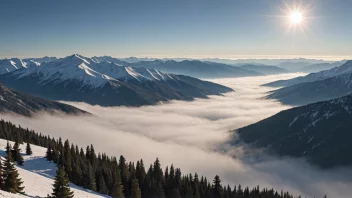 En temperaturinversjon i fjellet, med tåke eller skyer som dannes i dalen nedenfor.