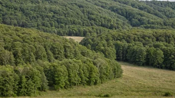 En skogkant med trær og en tydelig grense mellom skogen og det omkringliggende landskapet.