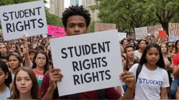 En studentdemokrat som deltar i en protest eller demonstrasjon for å kjempe for studenters rettigheter.