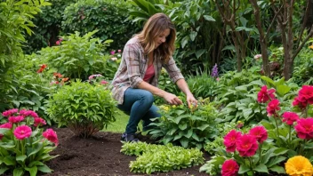 En person som planter blomster i en hage, symboliserer handlingen med beplanting.