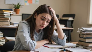 En student som opplever studiepress før en eksamen.