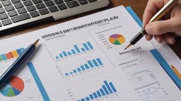 En illustrasjon av en forretningsinvesteringplan, med ulike diagrammer og grafer som viser investeringsstrategien og forventede avkastninger.