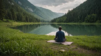 Et fredelig og rolig bilde av en person som mediterer i en naturlig setting