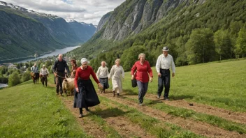 En gruppe mennesker som deltar i en tradisjonell norsk landbruksksport.