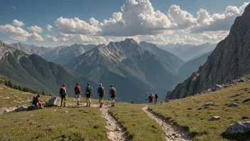 En gruppe mennesker på en guidet tur i fjellet.