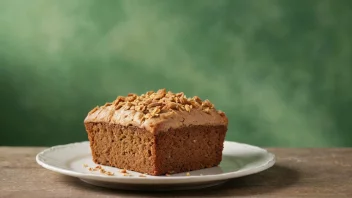 En glutenfri kake eller brød på et bord med en grønn bakgrunn