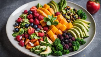 En deilig og sunn vegansk måltid med en blanding av ferske frukter og grønnsaker.