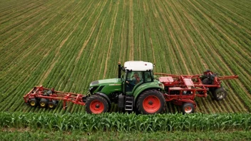 Landbruksteknikk i aksjon, med en traktor som arbeider i et jorde med avlinger