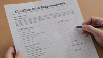 En person som holder et dokument med en sjekkliste over krav for å bosette seg i et nytt land, med en subtil bakgrunn av en by