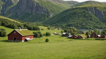 Et stort, trebygd byg på en gård i Norge.