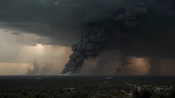 En mørk og mystisk atmosfære med askepartikler som flyter i luften.