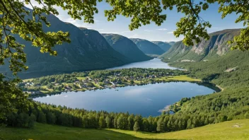 Et idyllisk landsby i Norge med tradisjonelle hus og en rolig atmosfære.