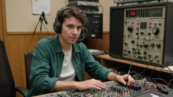 En amatørradioutøver sitter foran en radiotransmitter, kommuniserer med andre operatører.