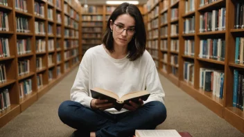 En person som leser en memoarbok på biblioteket.