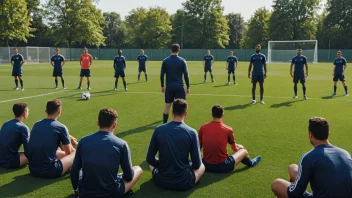 En fotballklubbs treningsøkt med fokus på strategi og lagarbeid.