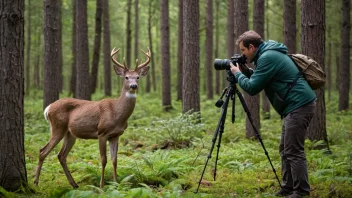 En viltfotograf i aksjon, tar bilder av dyrene i deres naturlige miljø.