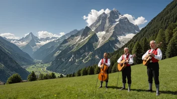 Et tradisjonelt sveitsisk alpemusikkband som spiller i fjellene.