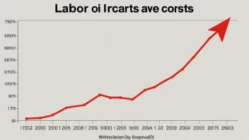 En graf som viser en økning i lønnskostnader over tid, med en rød pil som peker oppover.