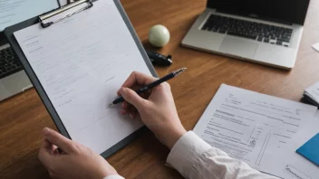 En person som arbeider på et prosjekt med en notatbok og dokumenter