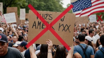 En person som protesterer mot USA, med en rød X gjennom det amerikanske flagget.