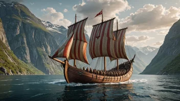 Et vikingskip som seiler gjennom fjordene i Norge.