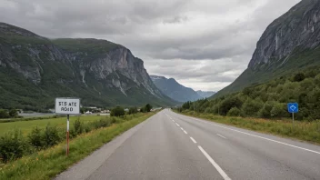 En offentlig vei i Norge med en skilt som indikerer at det er en statsveg.