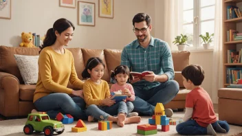 En familie med barn som mottar veiledning og støtte fra en rådgiver eller terapeut.