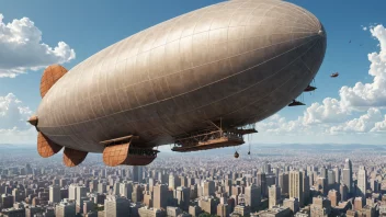 Et dirigible flyr over en by