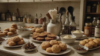 Et koselig kjøkken fylt med den varme duften av anis, med en rekke søte bakverk og ingredienser.