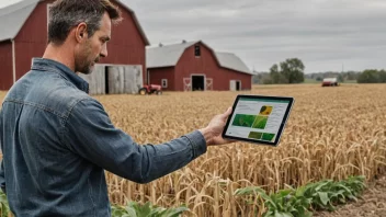 En bonde som bruker digitale verktøy for fôrforvaltning på en åker.