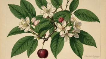 Et bilde av Prunus-planten, som viser dens botaniske egenskaper.