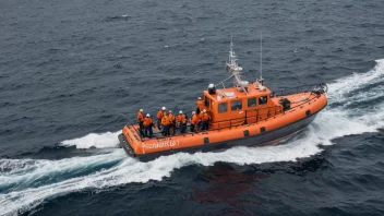 En redningskurv med mennesker ombord, midt på havet.