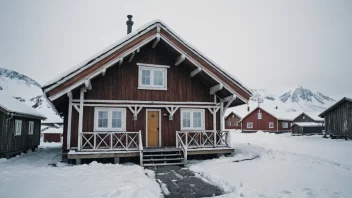 Et tradisjonelt svalbardhus med en unik blanding av norsk og russisk arkitektur, omgitt av snø og is.