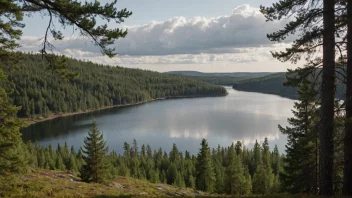 Et fredelig finsk landskap med en innsjø og trær.