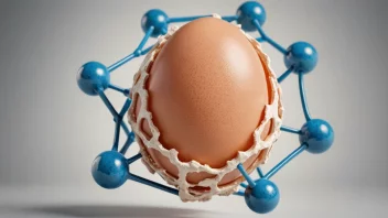 En illustrasjon av et egg med et proteinmolekyl i bakgrunnen.